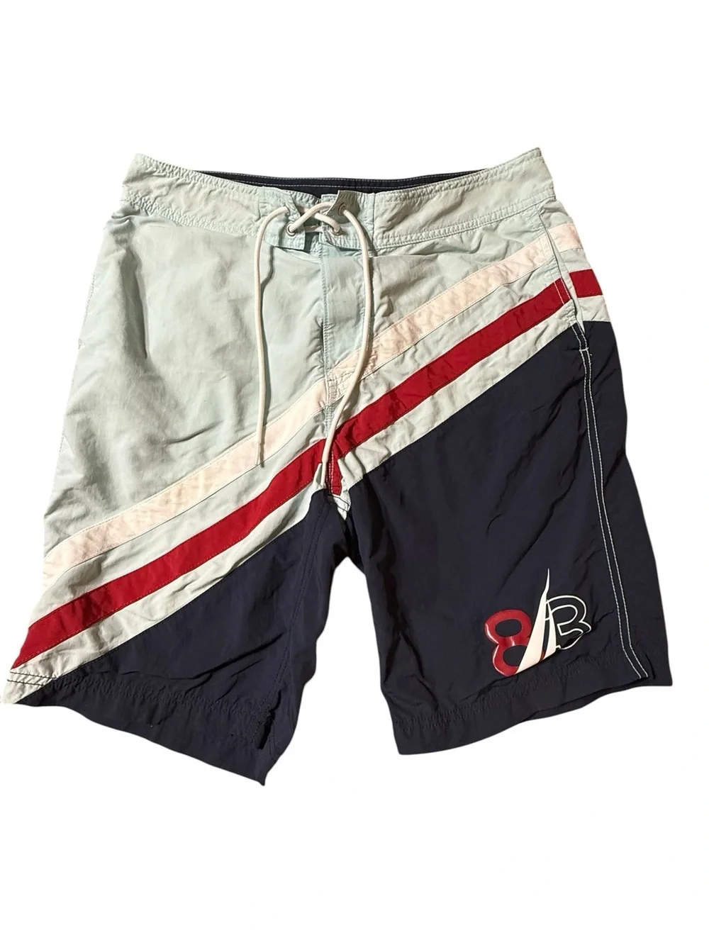 Vtg 90s Nautica Colorblock Board Shorts Men 32W NS-83 Logo Swim Trunks Navy Red